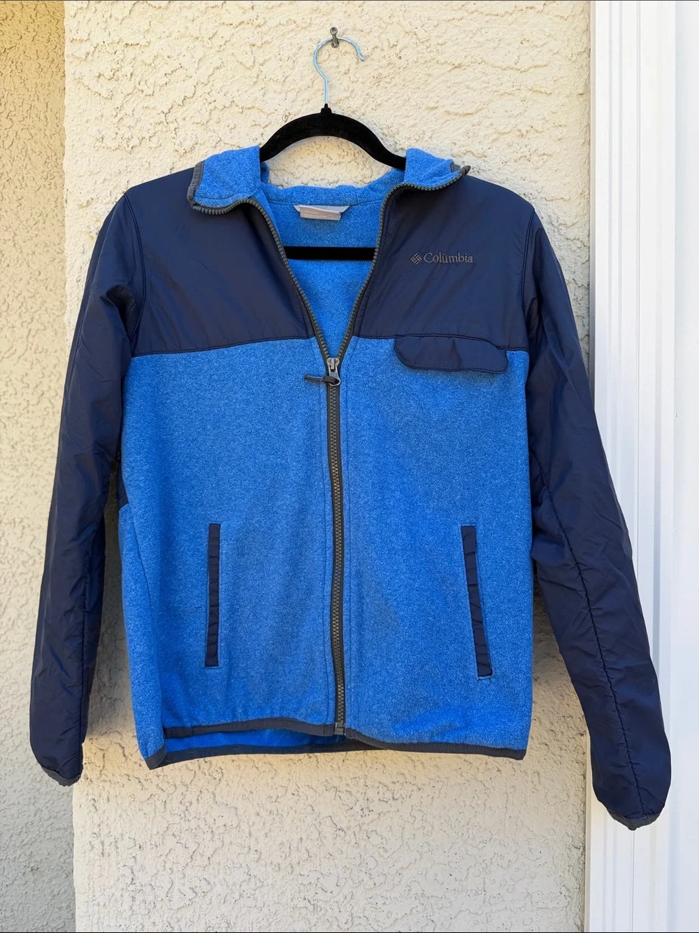 Columbia Youth Blue Nylon Fleece Hooded Jacket Size L 14/16